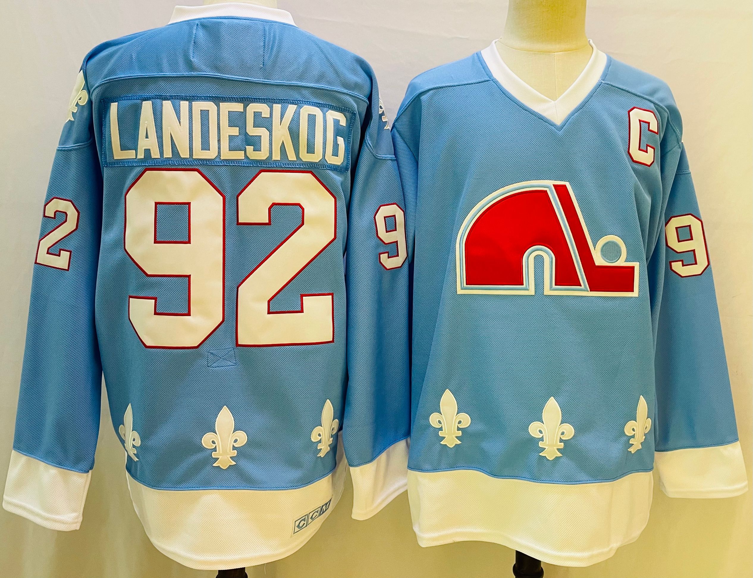 Men Colorado Avalanche 92 Landeskog Blue Throwback 2022 Adidas NHL Jersey